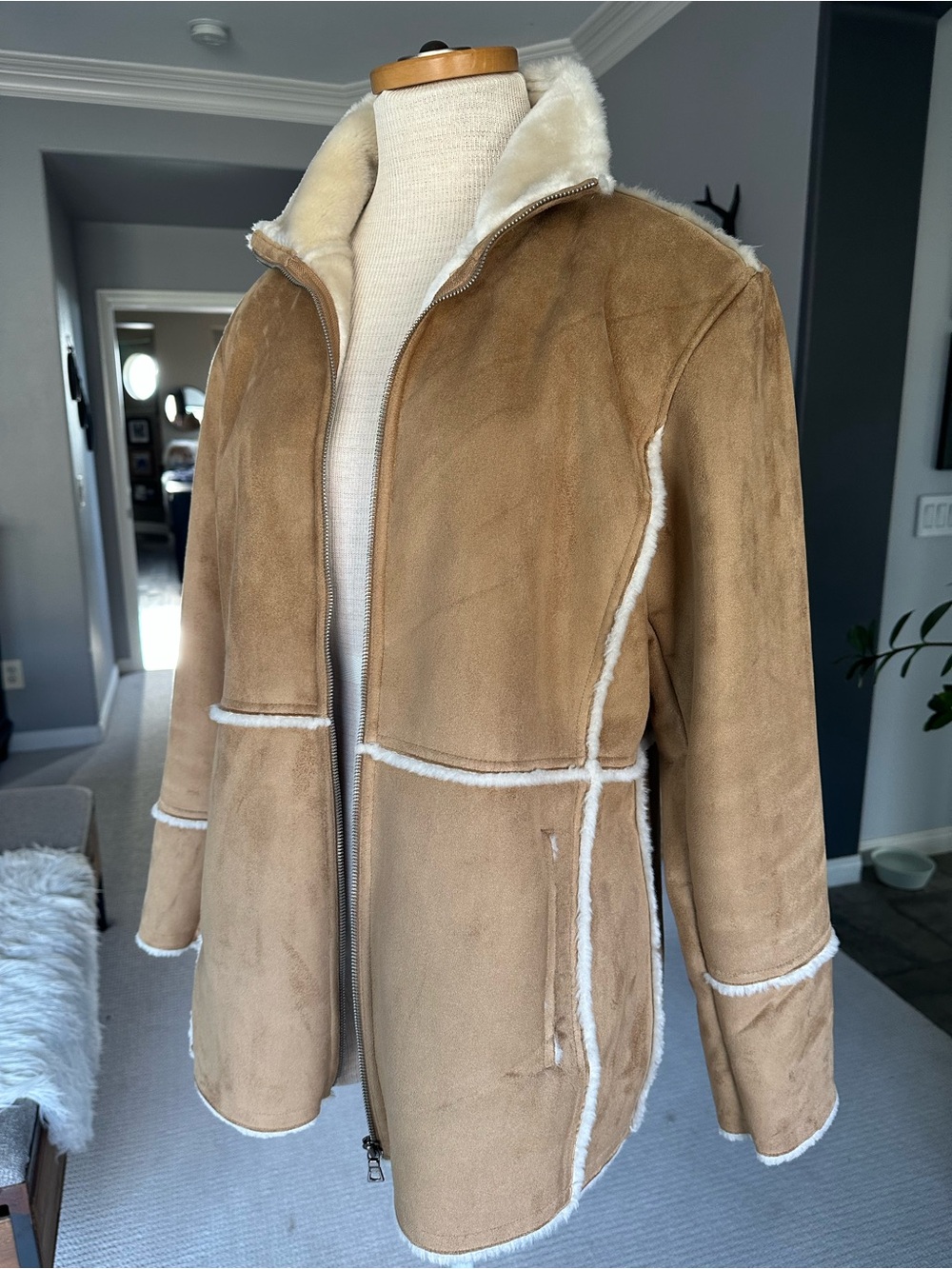 Route 66 Tan Teddy Shearling Zip Jacket, size large